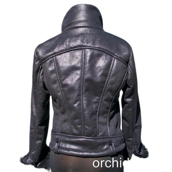 Cache Black Shearling Moto Lined Jacket Front Zipper Sleeve Zippers New NWT $268 - Picture 8 of 10